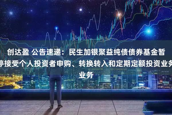 创达盈 公告速递：民生加银聚益纯债债券基金暂停接受个人投资者申购、转换转入和定期定额投资业务