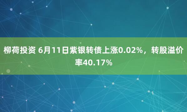 柳荷投资 6月11日紫银转债上涨0.02%，转股溢价率40.17%