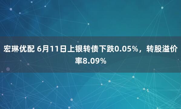 宏琳优配 6月11日上银转债下跌0.05%，转股溢价率8.09%