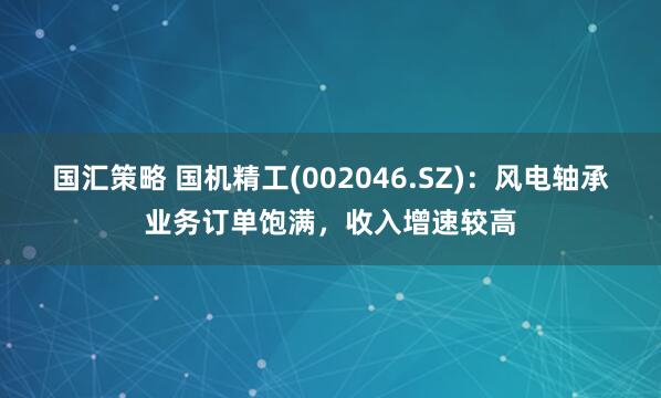 国汇策略 国机精工(002046.SZ)：风电轴承业务订单饱满，收入增速较高